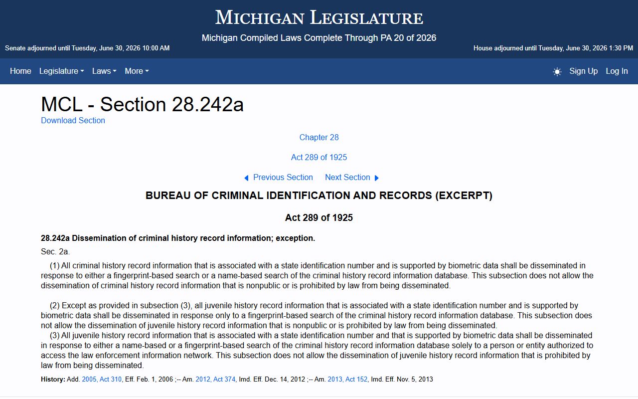 Grand Traverse County arrest records and court charges criminal history dissemination statute