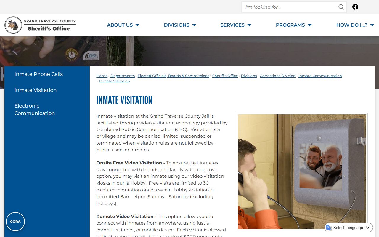Grand Traverse County court dockets inmate video visitation schedule