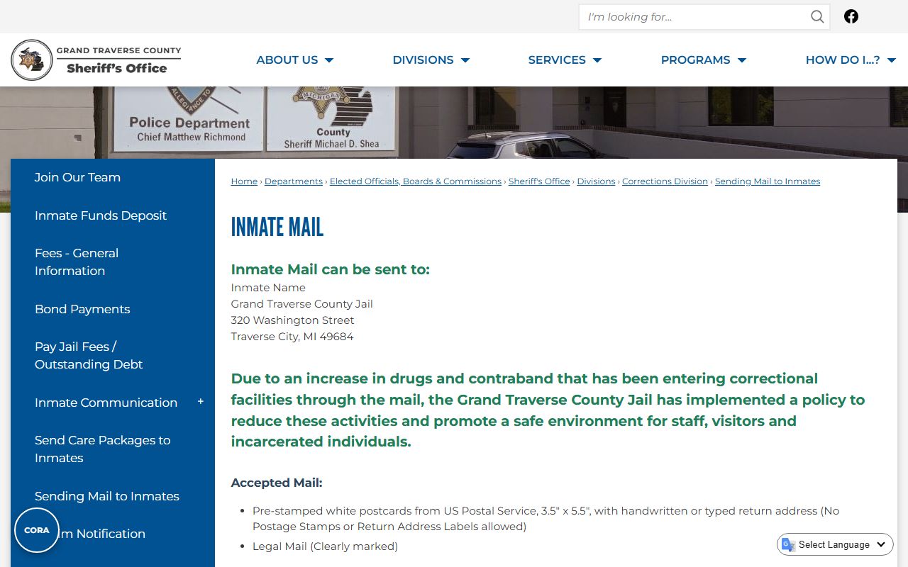 Grand Traverse County court dockets sending mail to inmates rules