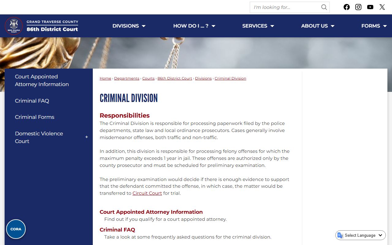 Grand Traverse County criminal court records division page