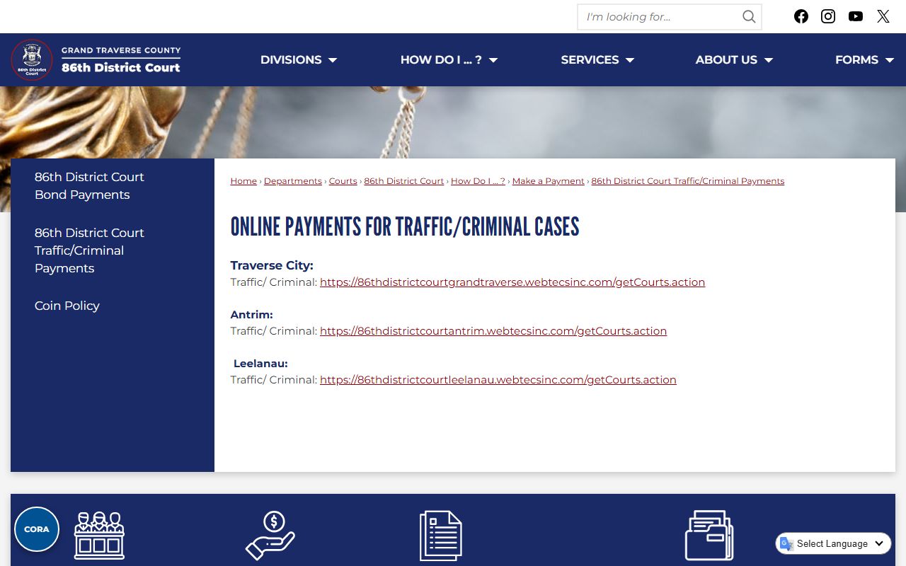 Grand Traverse County criminal court records traffic and criminal payment page