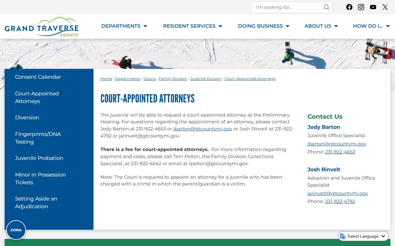 Grand Traverse County criminal court records juvenile court-appointed attorney page