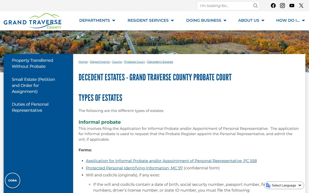 Grand Traverse County Circuit Court decedent estate probate records page