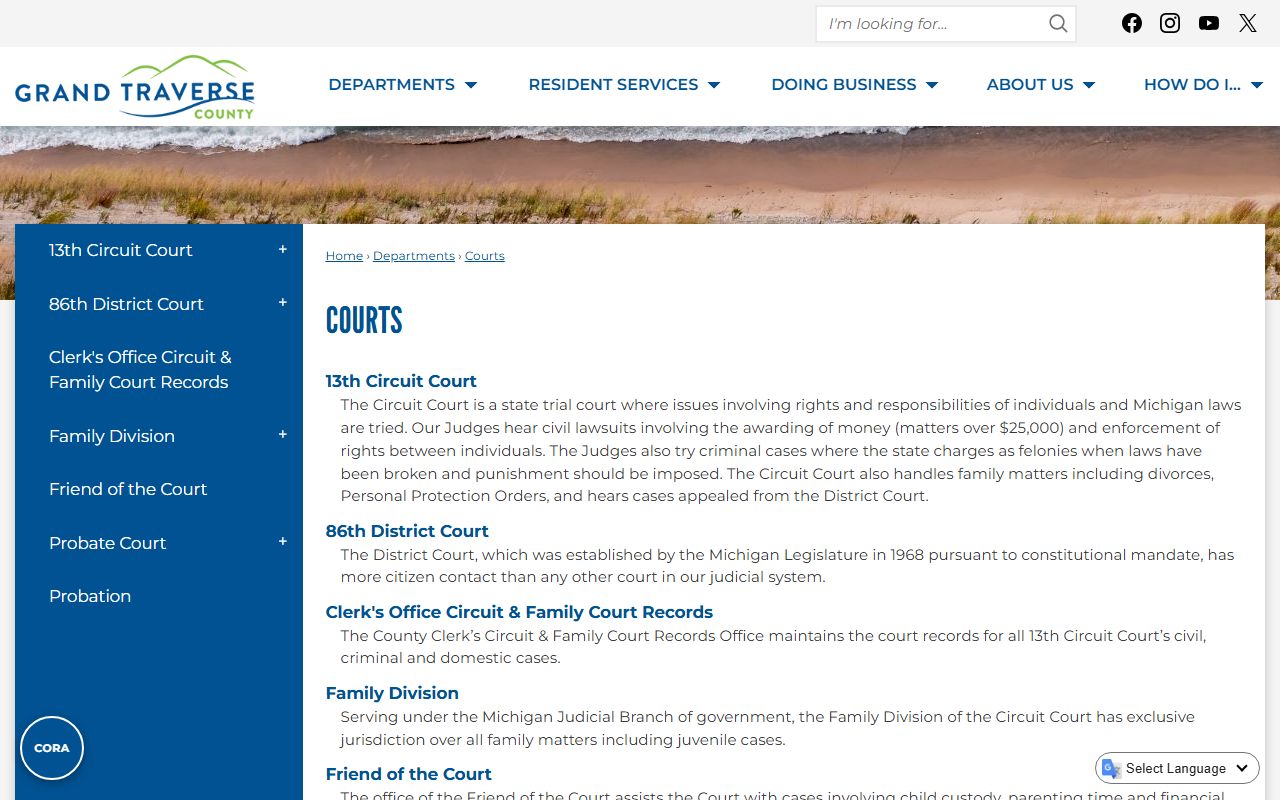 Grand Traverse County courts landing page and court records links