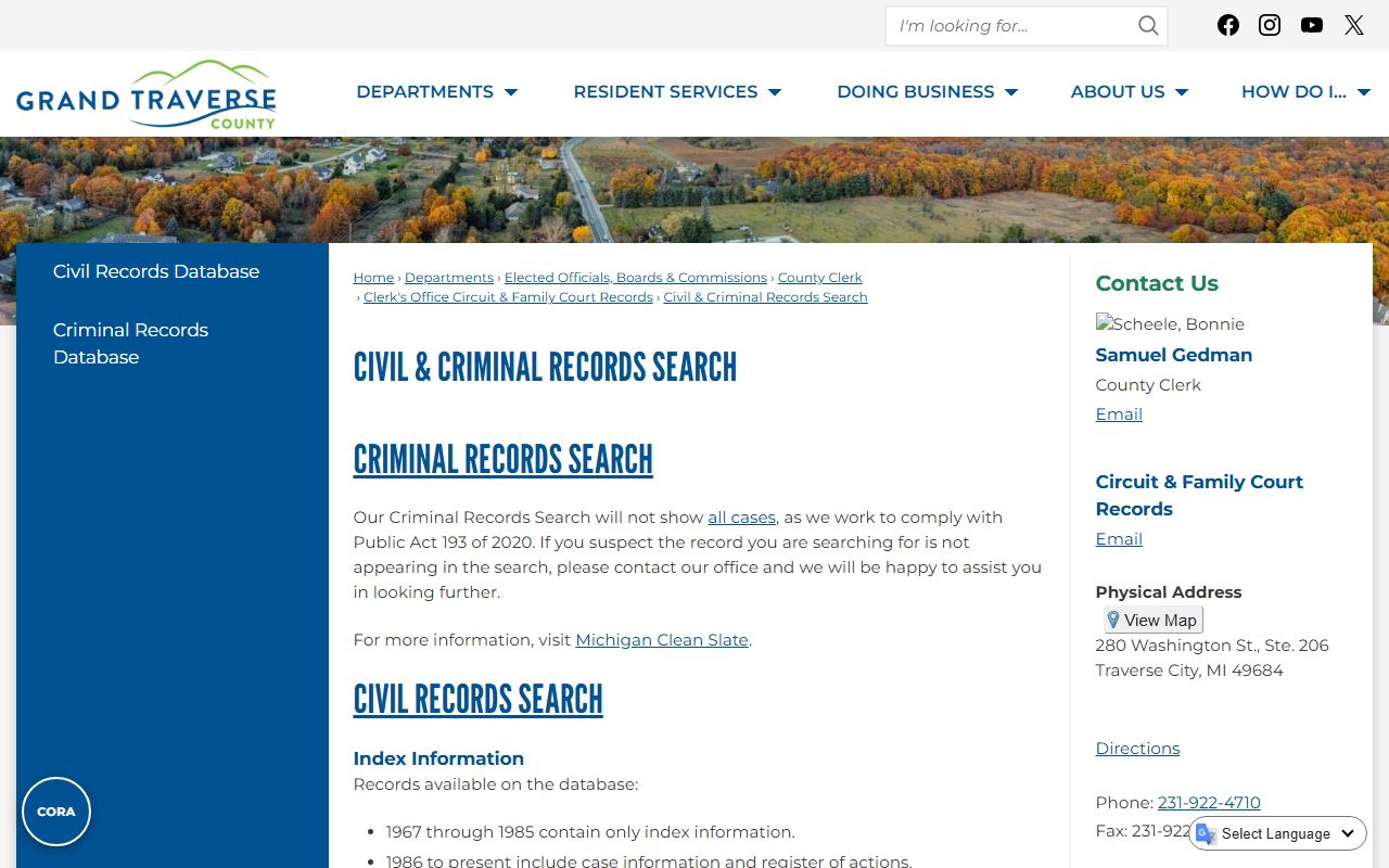 Grand Traverse County court records search page