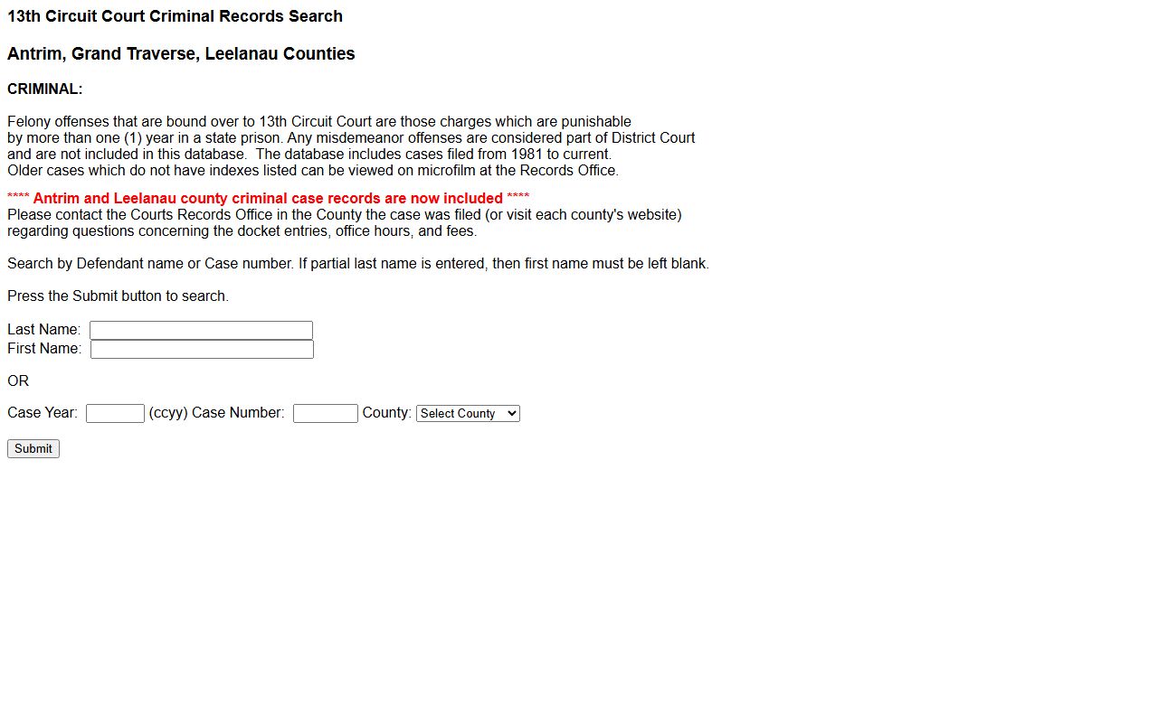 Grand Traverse County criminal court records search