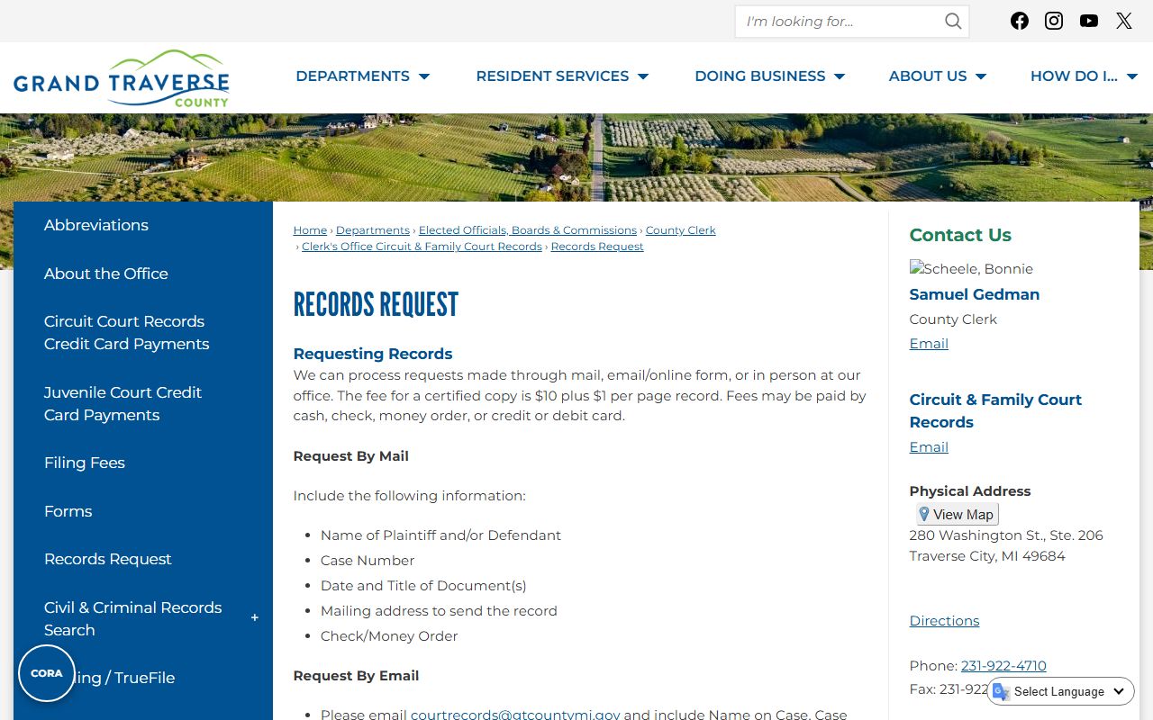 Grand Traverse County court records request page