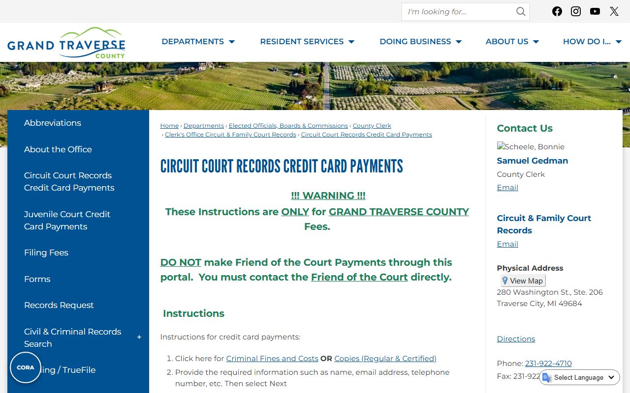 Grand Traverse County court records copy and payment page
