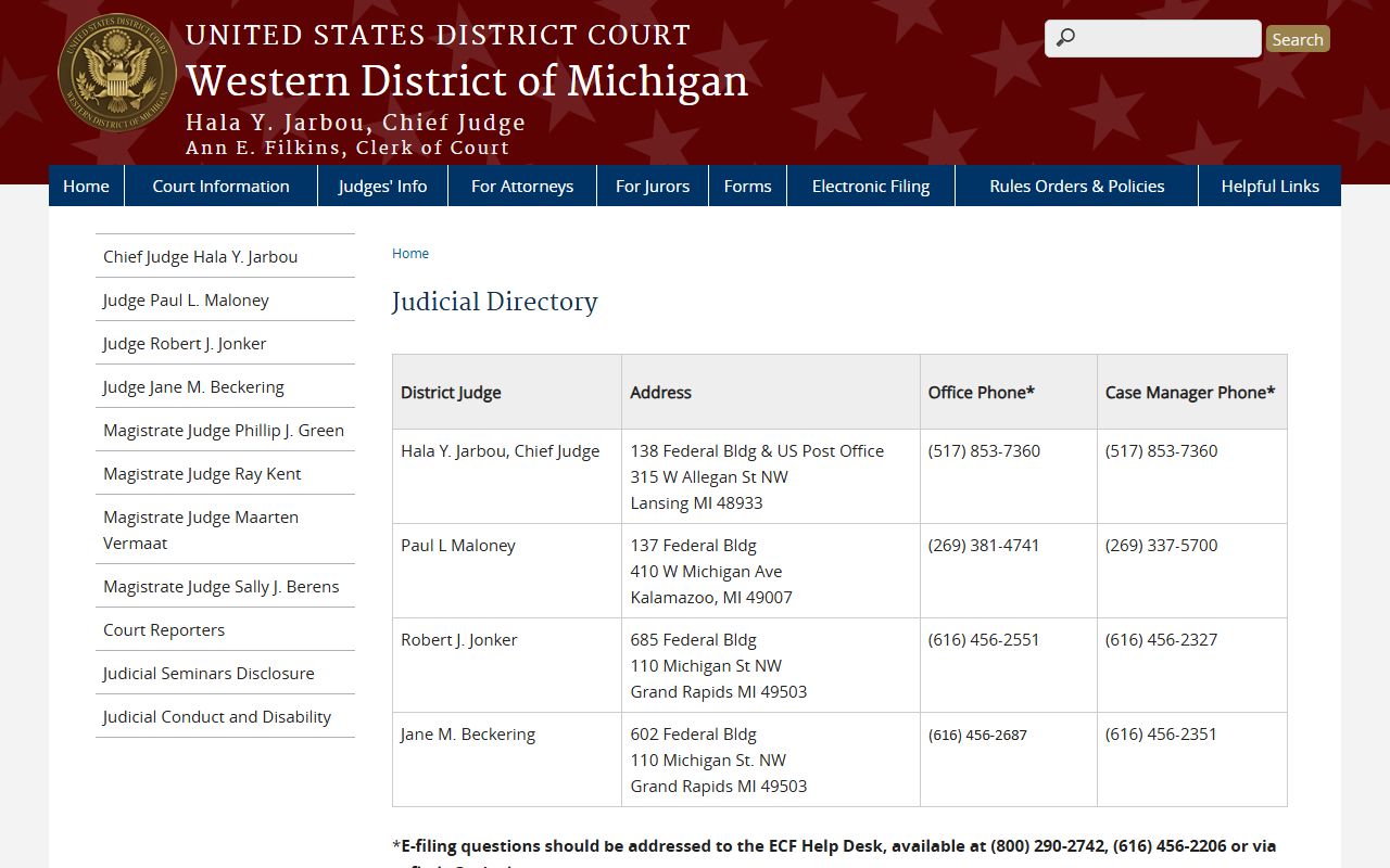 Western District of Michigan judicial directory tied to Grand Traverse County inmate records and jail cases