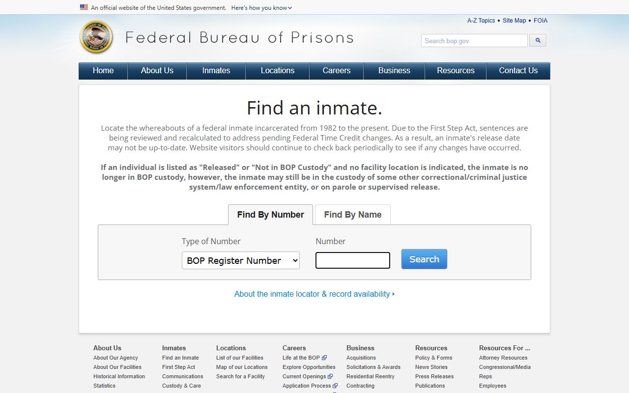 Federal Bureau of Prisons locator used for Grand Traverse County inmate records and jail custody searches