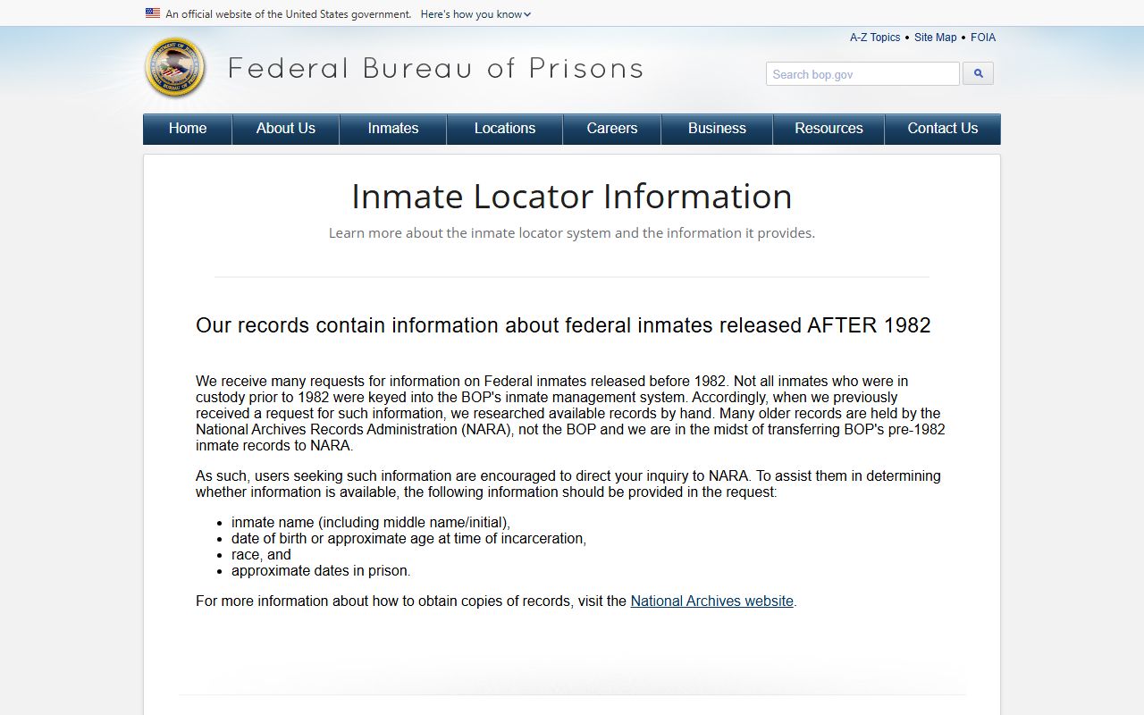 Federal inmate records coverage details relevant to Grand Traverse County inmate records and jail custody