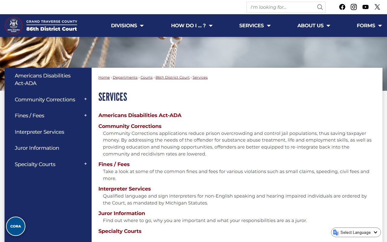 District court services page for Grand Traverse County marriage and divorce records