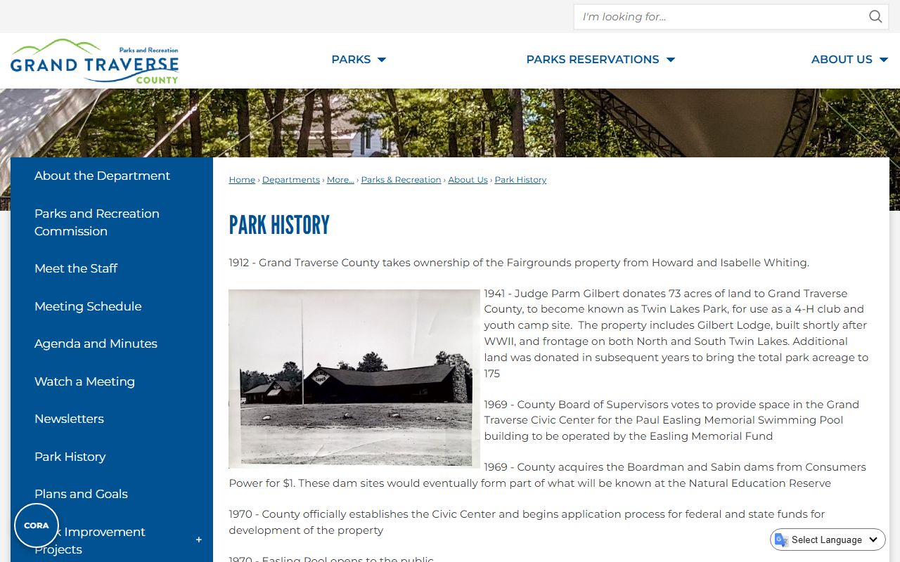 Grand Traverse County park history near the marriage and divorce records offices