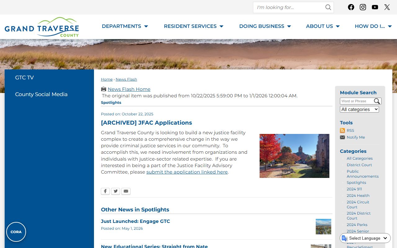 Grand Traverse County probate records news flash on the county justice facility