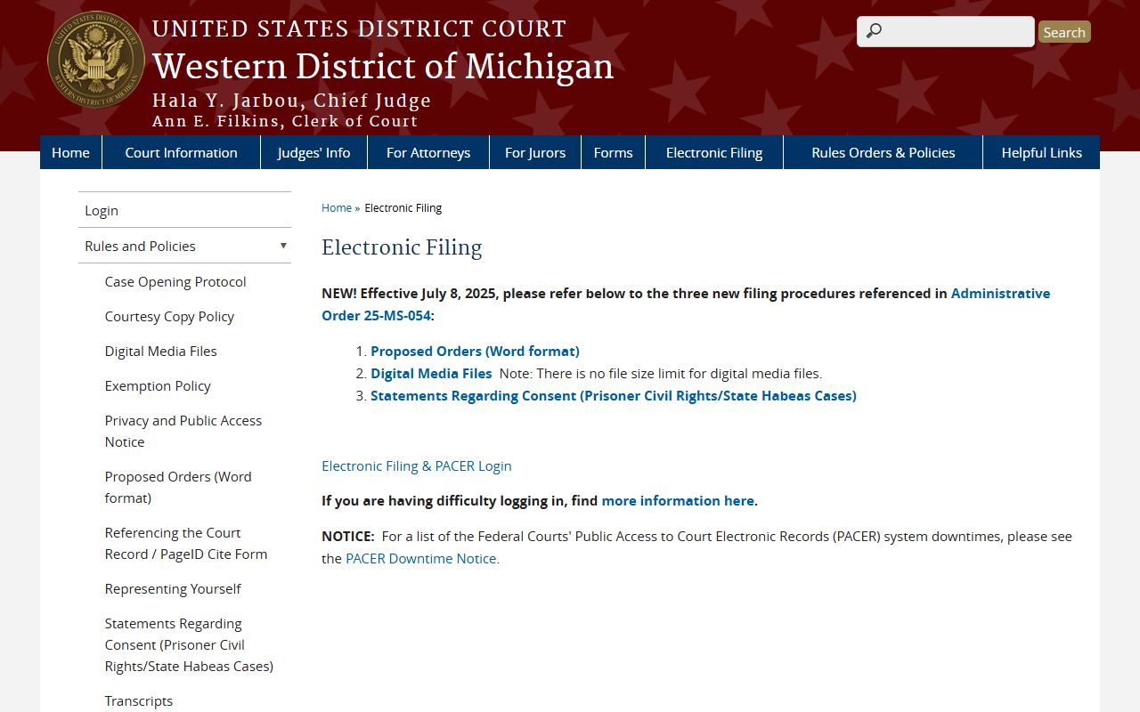 Grand Traverse County probate records related Western District electronic filing page
