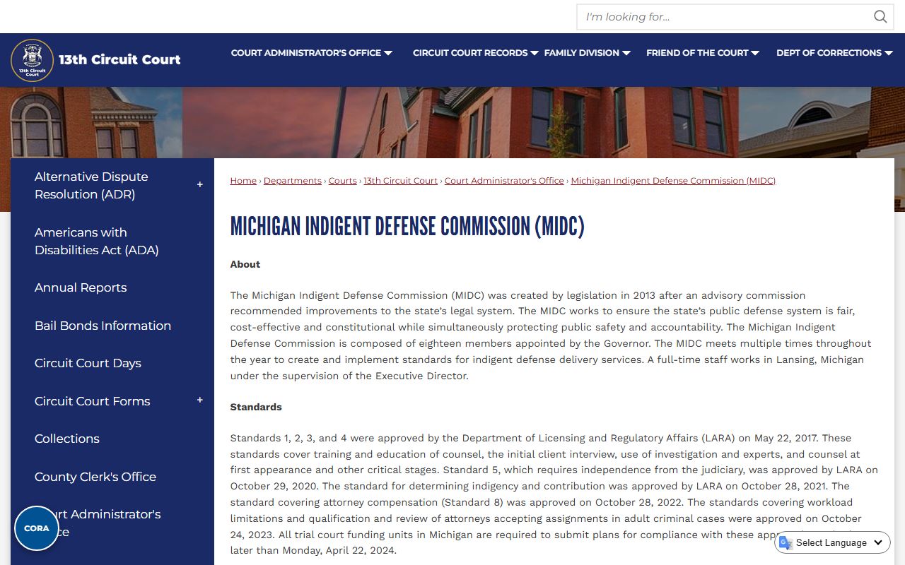 Grand Traverse County traffic court records indigent defense commission page