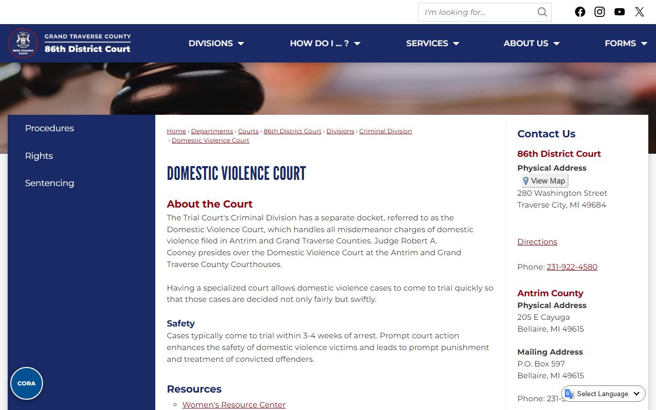 Grand Traverse County traffic court records domestic violence court page
