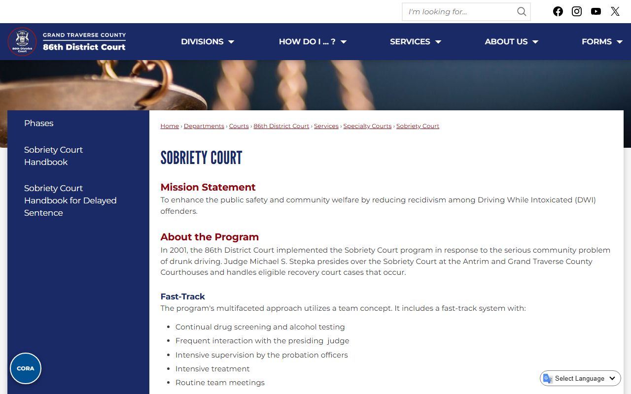 Grand Traverse County traffic court records sobriety court page