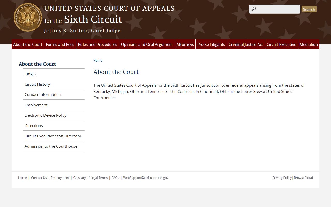 Sixth Circuit court overview page relevant to Grand Traverse County warrant search and federal cases